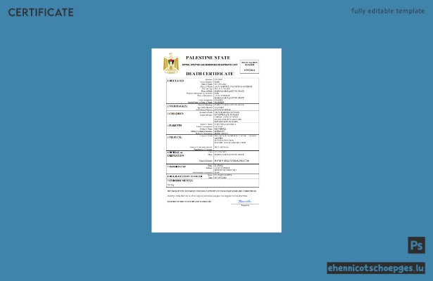 Palästinensische Personenstandsurkunde (Sterbeurkunde) – Beispiel in Word und PDF